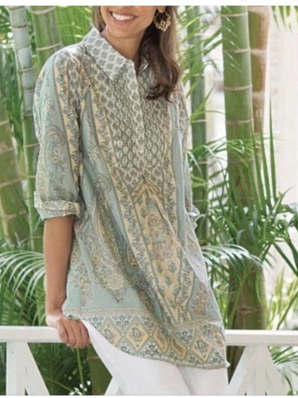 Soft Surroundings Tabitha Tunic Top Paisley Floral Pintuck Blouse Small Cotton